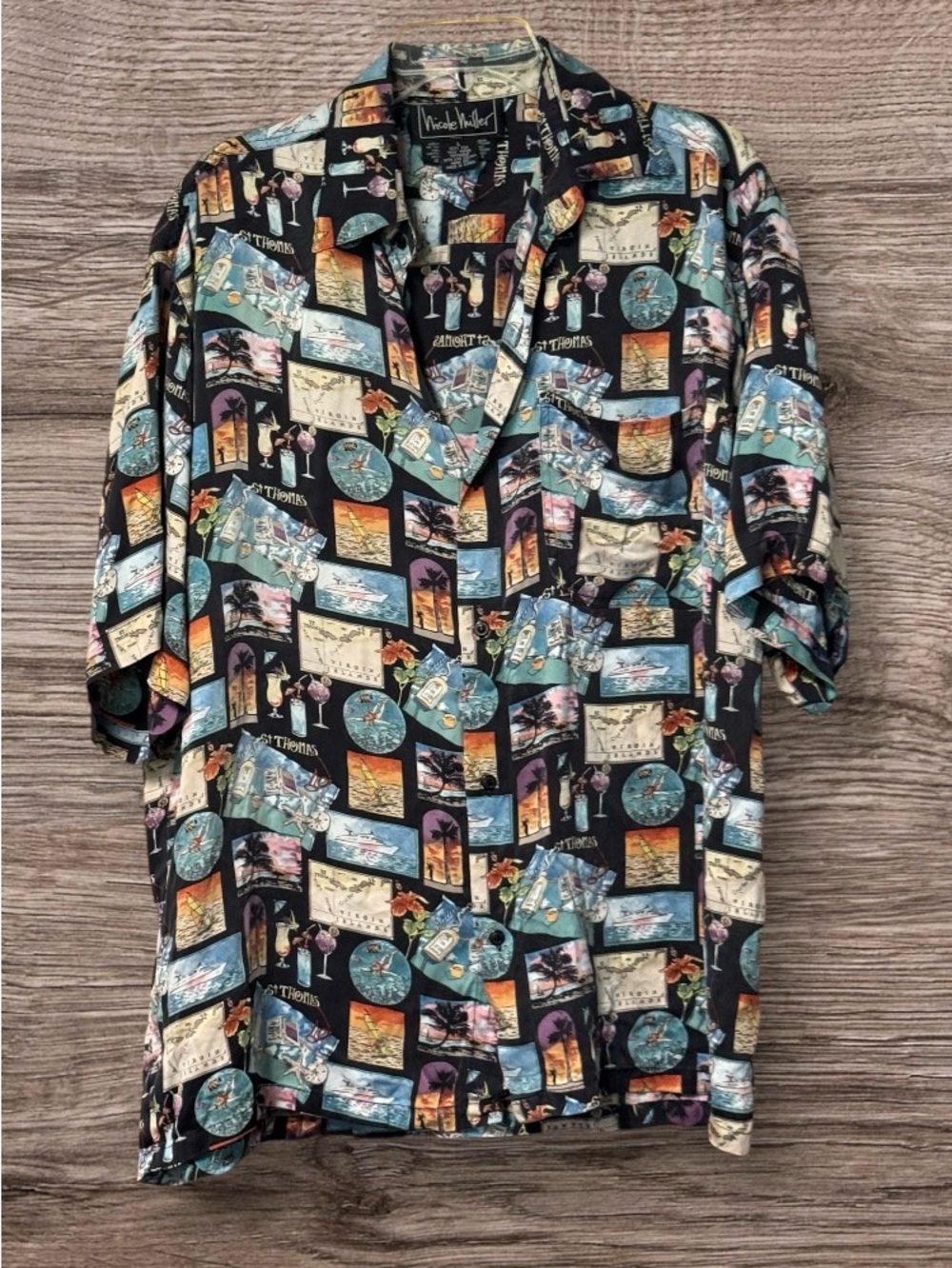 90’s vintage Nicole Miller button-down shirt air travel print